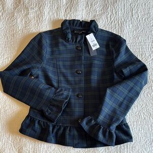 Banana Republic Blue and Green Blazer with Ruffled Collar